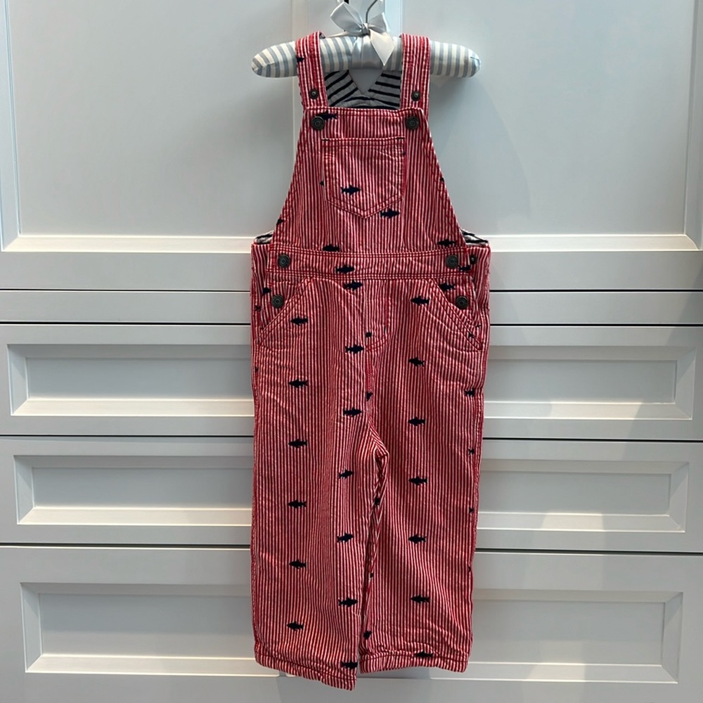 Baby Boden Dungarees with Shark Embroidery